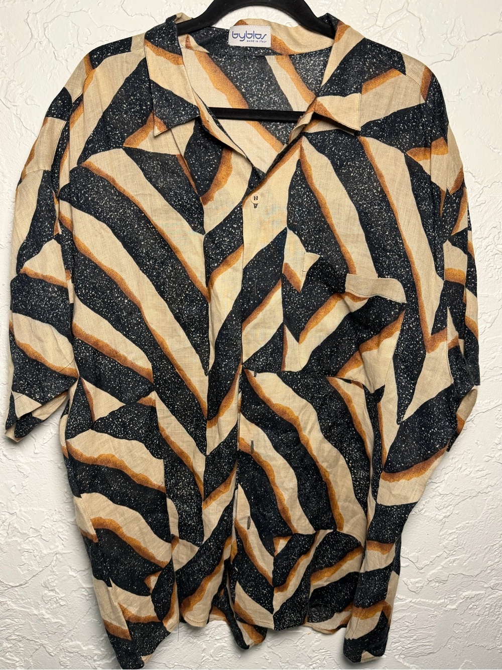 Vintage Byblos Black, Beige & Brown Abstract Stripe Button-Down Shirt
